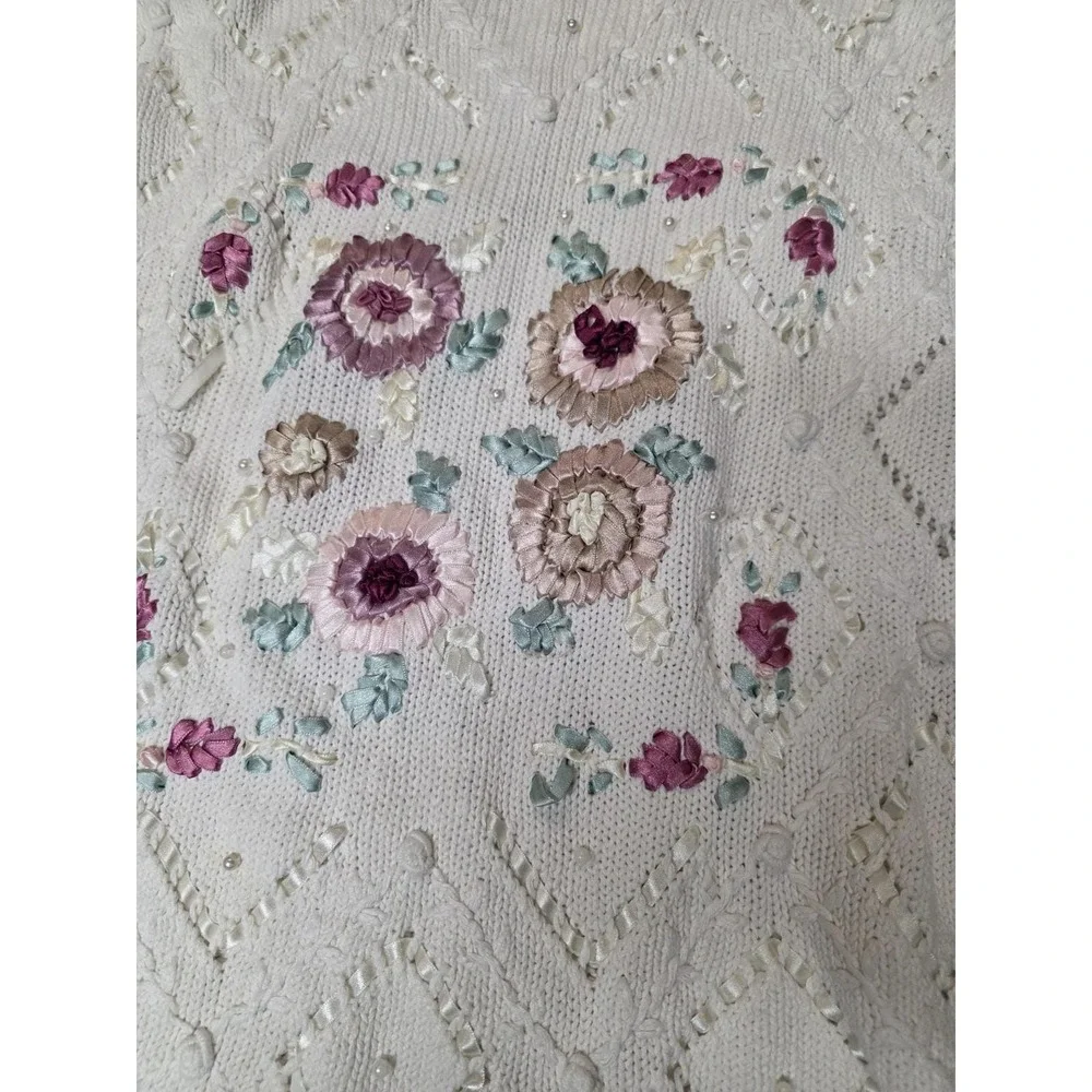 Casual Corner Sweater Medium Oversized Floral Ribbon Cottage Core Fairy‎ Vintage